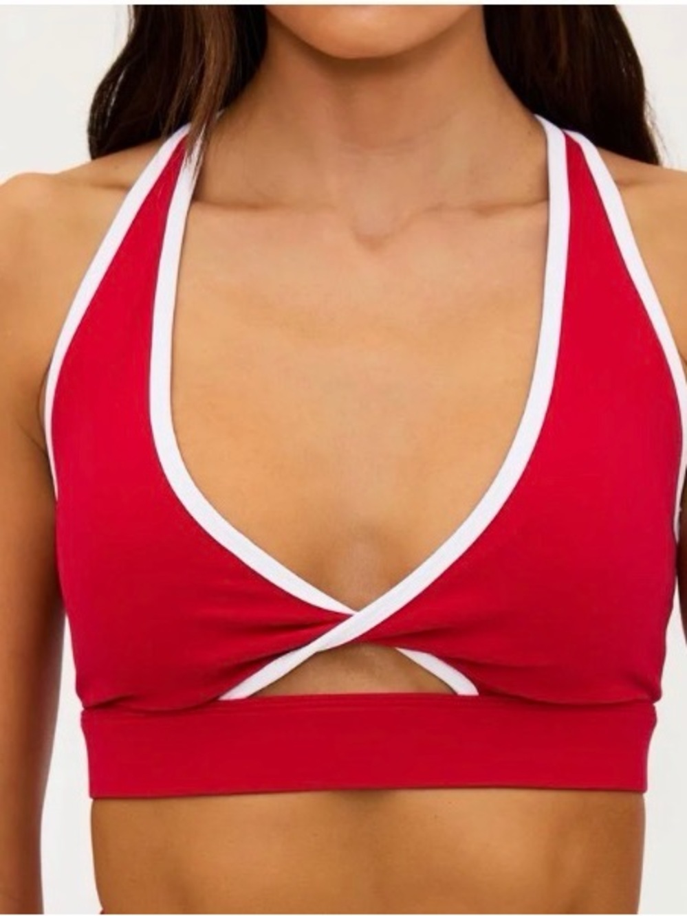 Beach Riot Red Twist-Front Bralette with White Trim